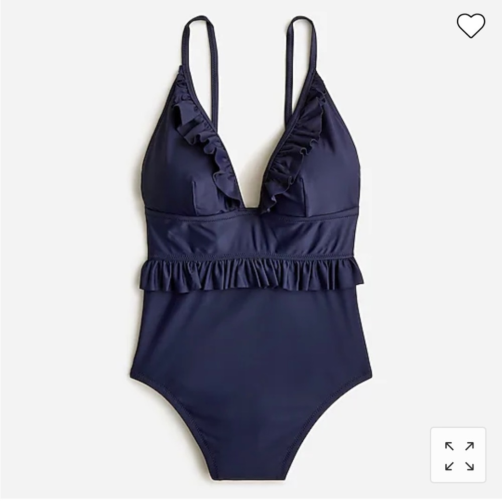 BNWT J.Crew Navy Ruffle Plunge Swimsuit